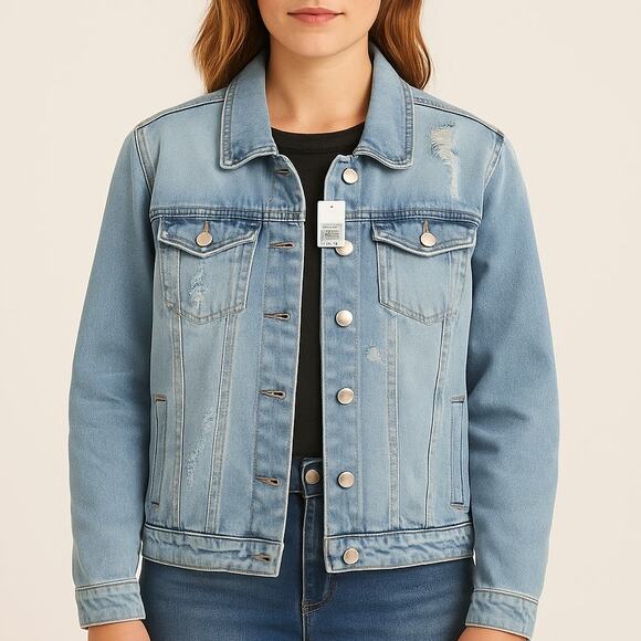 Highway Jeans Light Blue Distressed Denim Jacket Women's Size Medium - Picture 1 of 6